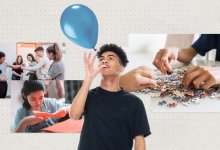 Illustrated collage featuring brain breaks activities